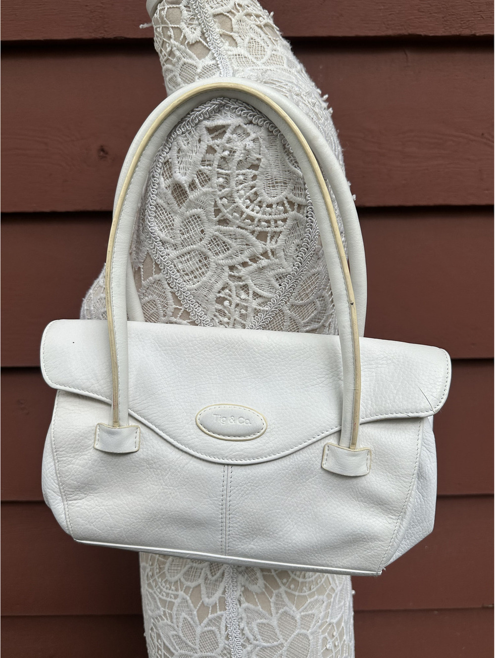 Tig & Co. White Leather Shoulder‎ Bag
